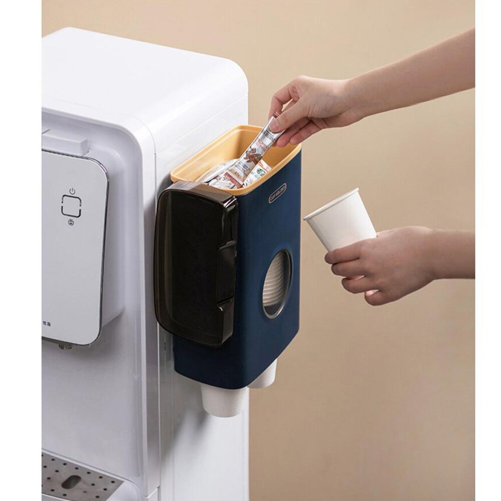 Praktyczny stojak na kubek papierowy dozownik na kubeczki jednorazowe automatyczny uchwyt na kubek na wodę robić domowego biura restauracja (ciemnoniebieski)