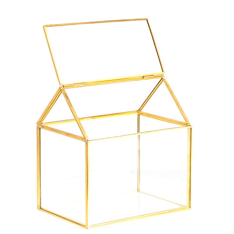 Geometric Glass Decor Terrarium Centerpiece Tabletop Planter Handmade Copper House Shape Flower Pot for Plants Succulents