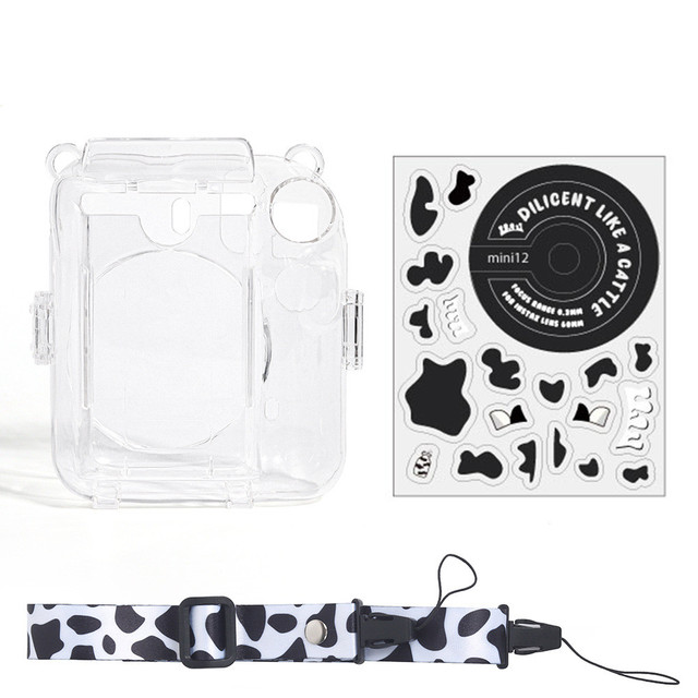 Funda transparente para cámara Fujifilm Instax Mini 12, funda protectora para bolsa de transporte con correa para el hombro, bolsa de almacenamiento de tres piezas: Plata / gris