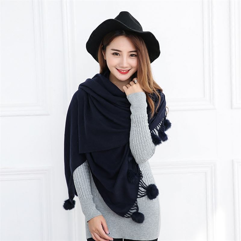 Écharpe longue en cachemire pour femme | de luxe, écharpe en cachemire solide, écharpe en laine enroulée, femmes Pashmina, châlets et écharpes d'hiver: navyblue