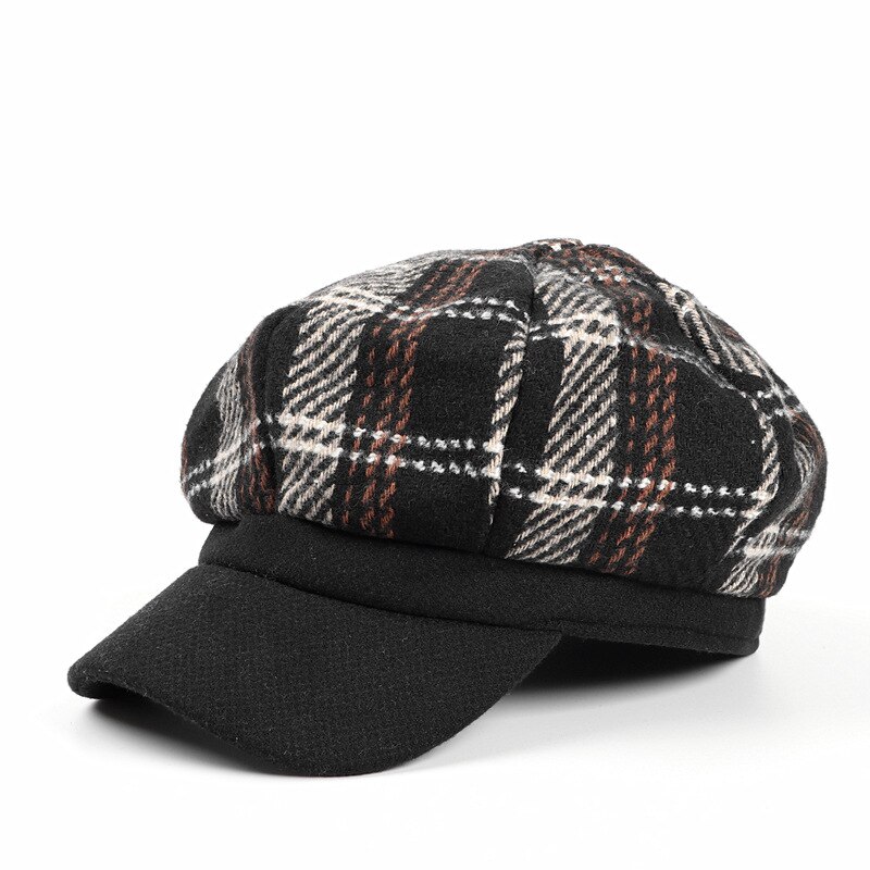 Ldslyjr-Gorra de algodón a cuadros para pintor, gorro de pintor informal con visera octogonal, unisex,: Black