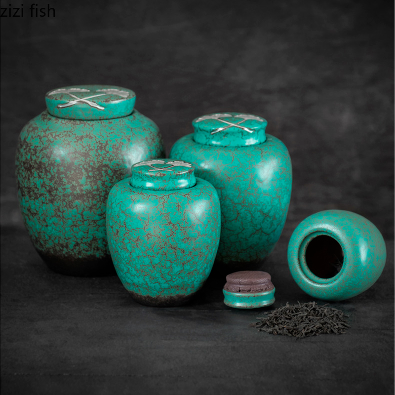 Green Sealed Can Ceramic Tea Caddy Tea Box Tea Container Tea Organizer Storage Tank Tea Can Candy Jar Decorative Jar Storage Box