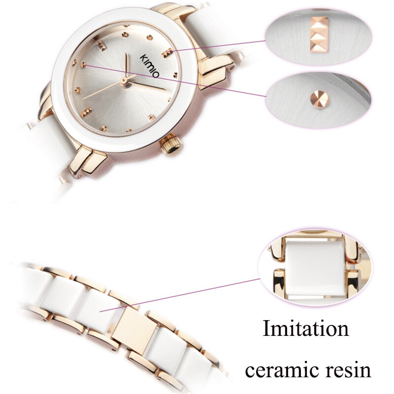 Kimio Frauen Armbinde Uhren Dame Kleid Quarzuhr Weiß Simulierte Keramik Armbanduhren Wasserdichte Uhr