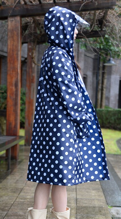 Capa de chuva com capuz poncho poncho impermeável pontos longos, casaco de chuva de viagem ao ar livre ponchos jaquetas capa feminina chubasqueros mujer: Azul marinho / S