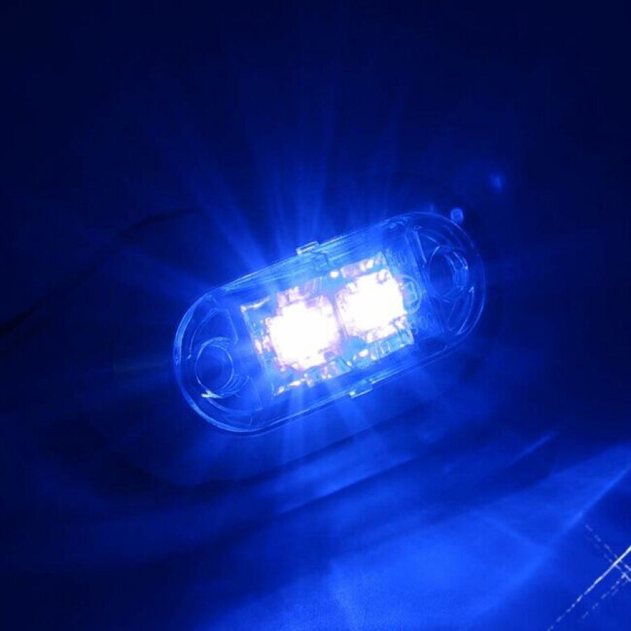 Fuleem 10PCS Chrome Bezel Blue LED 2.5INCH 2 Diode Light Oval Clearance Trailer Truck LED Side Marker Lamp 12V 24V Waterproof