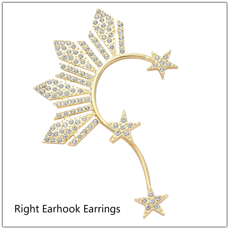 1 stk rhinestone stars manchet klips på øreringe uden piercing kvinder guld farve krystal store øre manchet smykker: Højre øre
