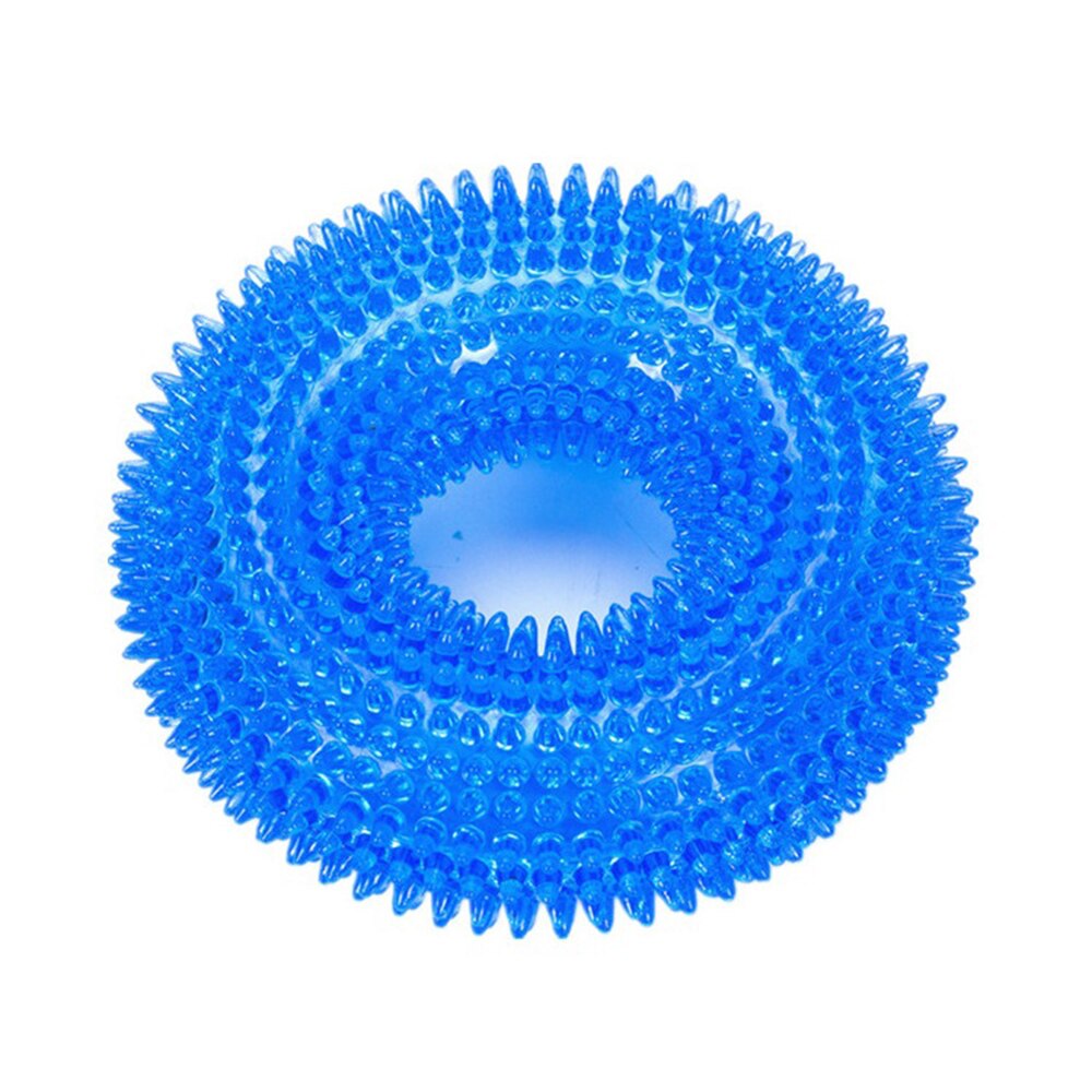 Squeak Chew Pet Toys for Large Dogs Golden Retriever Training Funny Circular Ring of Hawthorn Interactive Toys Dog Toothbrush: 12.5cm blue