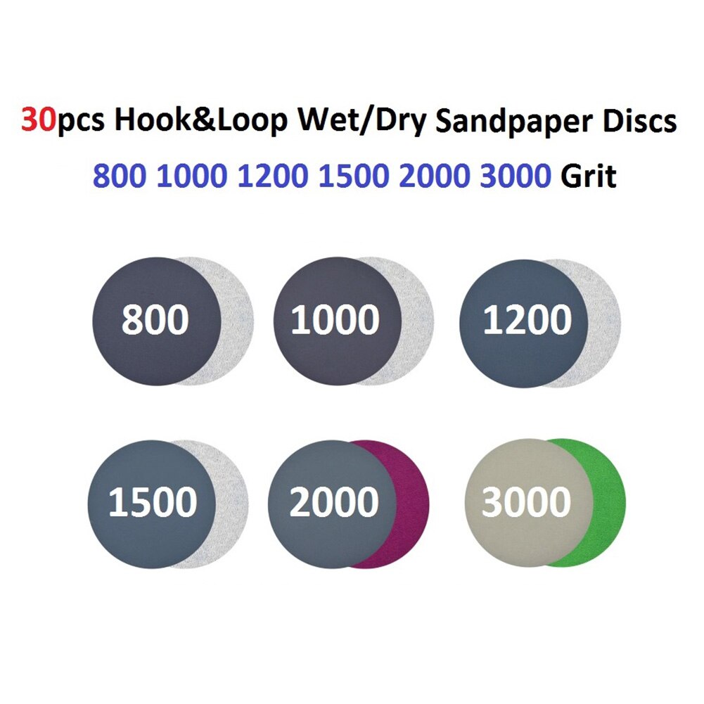 30Pcs 7inch Wet And Dry Sanding Discs 180mm Hook & Loop Sandpaper 800-3000 Grit 30*Sanding Discs Silicon Carbide