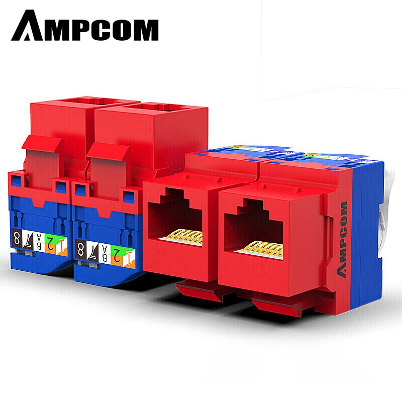 AMPCOM 10-Pack CAT6 RJ45 Tool-Less Keystone Jack, No Punch Down Tool Required UTP Module Connector Red