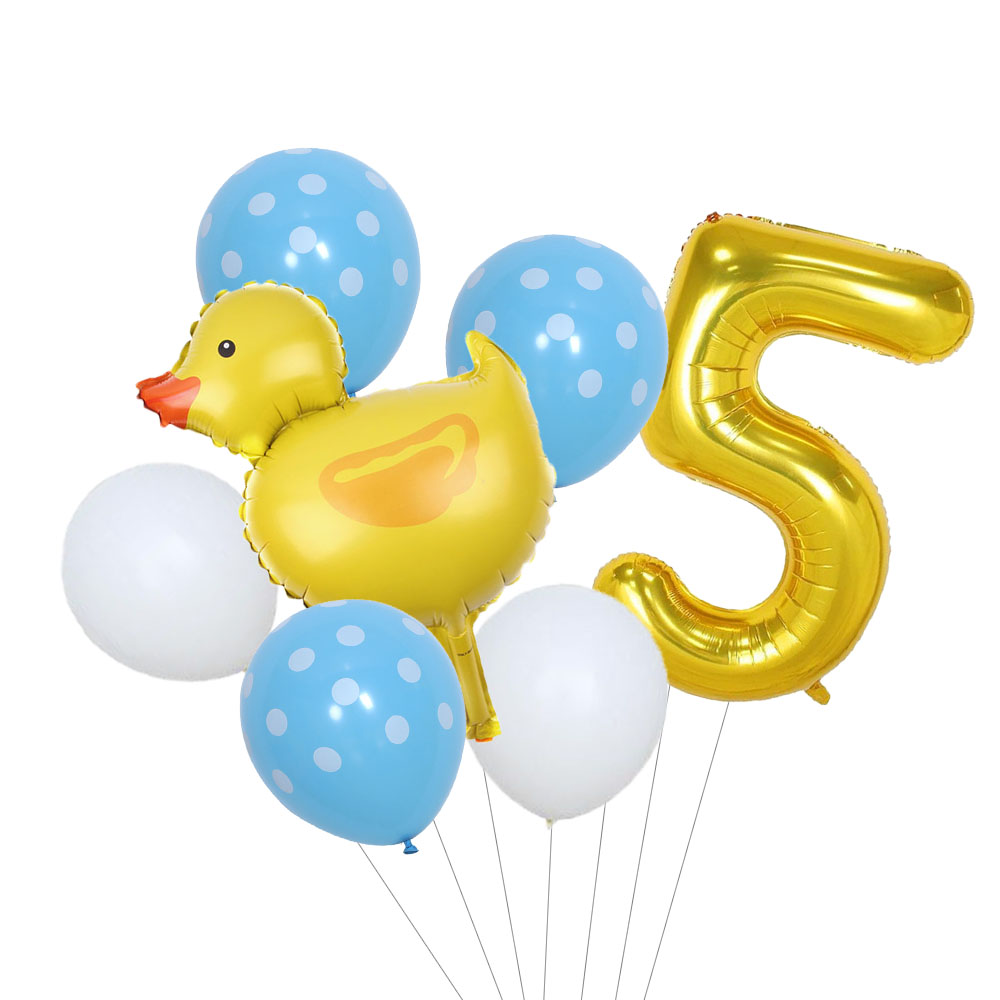7Pcs Mini Duck Foil Balloons Set 32inch Gold Number Balloon for Kids Birthday Party Baby Shower Decoration Supplies: Marble