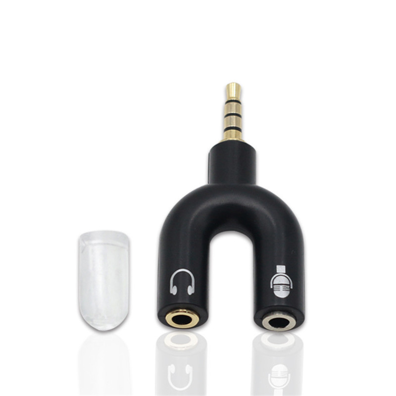 U Type 3.5Mm Audio Splitter 3.5 Man 2 Aux Vrouwelijke Oortelefoon Microfoon Converter Kabel Voor Notebook Laptop: Black
