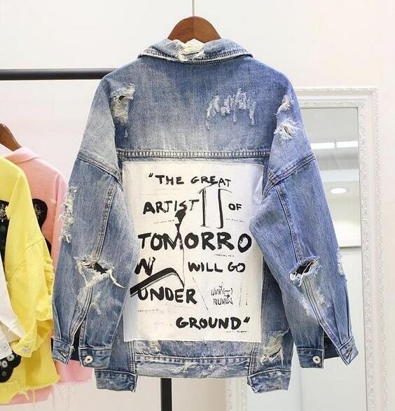 frauen Graffiti knapp BF Denim jacke Mantel verlieren Denim jacke Parkas
