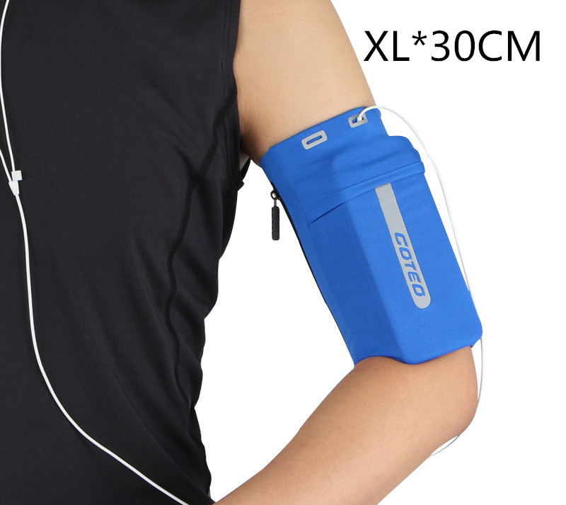 Double Pocket Slender Sports Running Arm Band Case Bag Telephone Wallet Holder Outdoor Pouch on Hand Gym Cover for Iphone 12 11: Bluexl