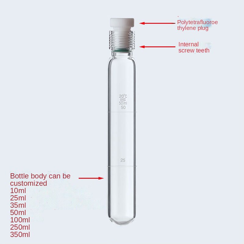 Glass pressure tube Thick-walled pressure bottle Hydrolysis tube Screw Nessler colorimetric tube PTFE stopper reaction test tube