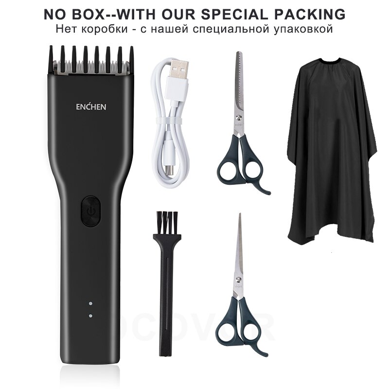 XiaoMi ENCHEN 0.7-21mm Men Hair Clippers Home use Hair Trimmer Cordless Hair Clipper Men Hair Corner Trimmer Razor: Black Set No Box