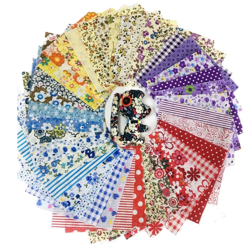 Tela de algodón de trapo de 10x10cm, tela estampada para coser, telas acolchadas para Patchwork, costura DIY, aleatorio, c10869: 50pcsColormixing