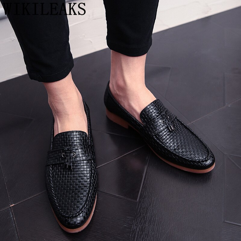 Hommes chaussures habillées mocassins mariage costume chaussures hommes noir chaussures officielles pour hommes Coiffeur Sepatu sans lacet Pria Buty Meskie