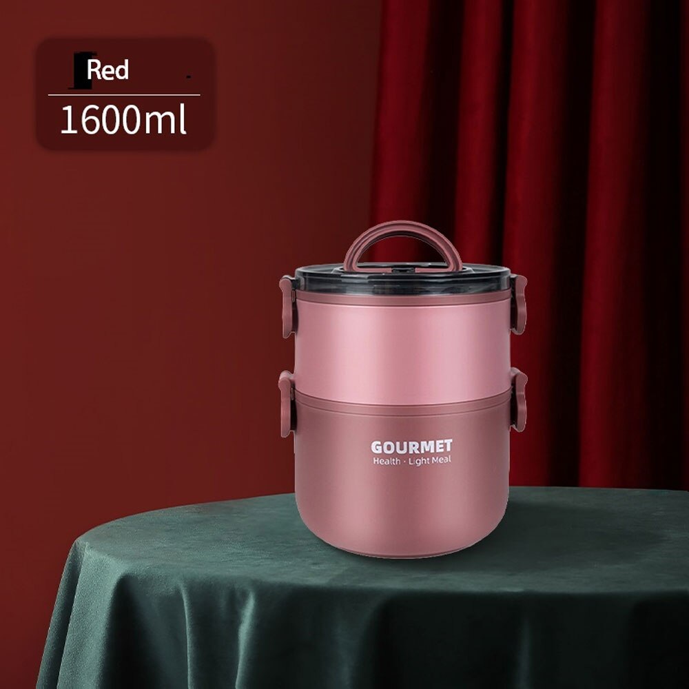 Lunch Box Bento Food Container Thermos Conservation Children's Warmer Meal Prep Stainless Steel Student Leak Proof Portable: Red-2-layer