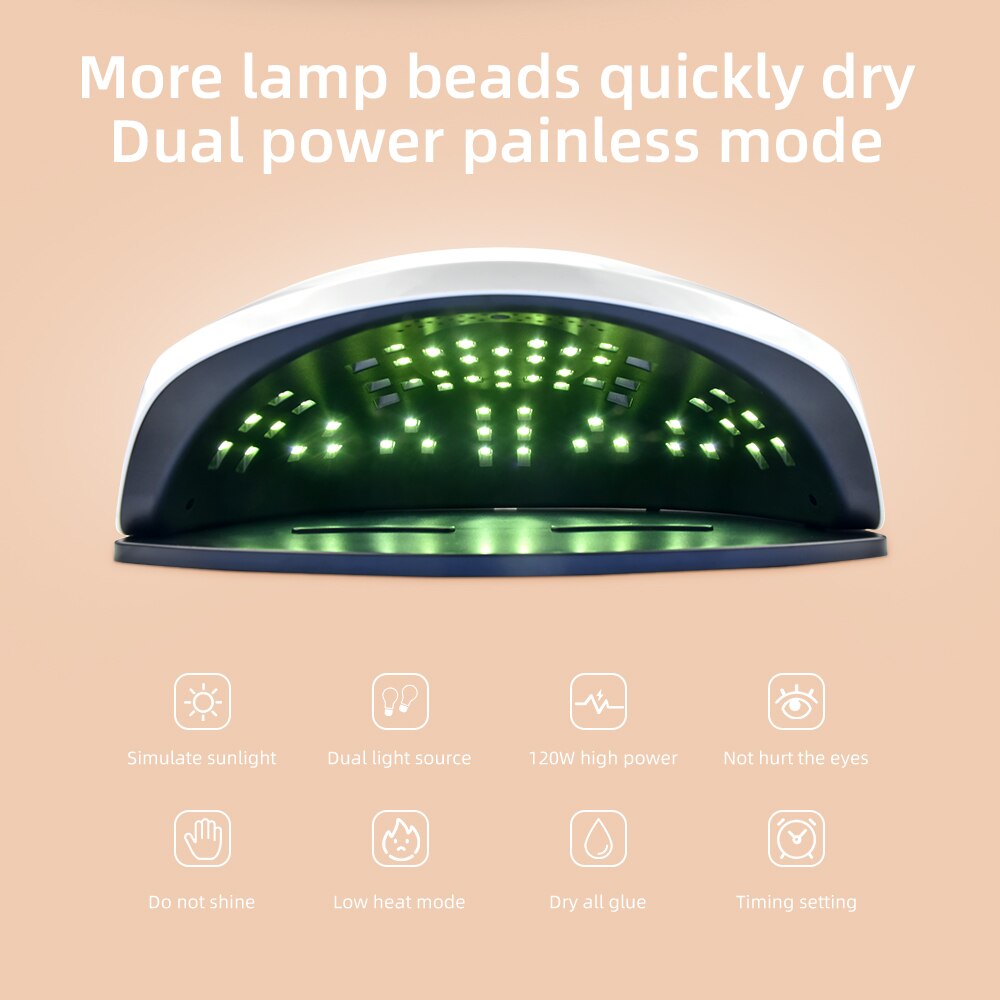 Lampe UV LED pour séchage de vernis à ongles, 120W, 57 pièces, avec capteur intelligent, affichage LCD, pour tout Gel, outil d&#39;art des ongles