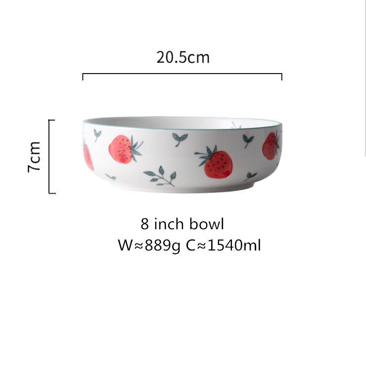Leuke Aardbei Keuken Keramische Plaat Servies Set Voedsel Gerechten Rijst Steak Salade Noedels Kom Soep Cook Tool 1Pc: 8 inch  bowl
