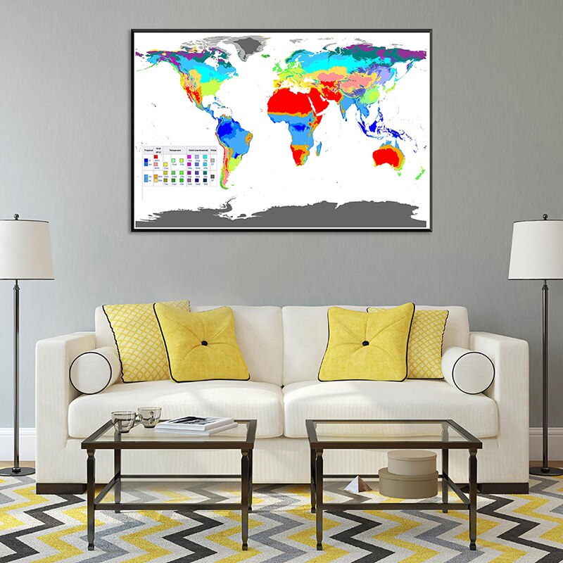 90*60cm Climate Map of The World Wall Poster Smelless Canvas Painting for Travel Souvenir Home Decoration In English