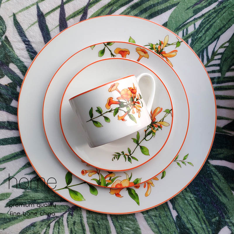 Juego chino de hueso de China, traje café de cerámica, herramienta de cena, bandeja para carne, plato de familiar, vajilla para taza de té de la tarde