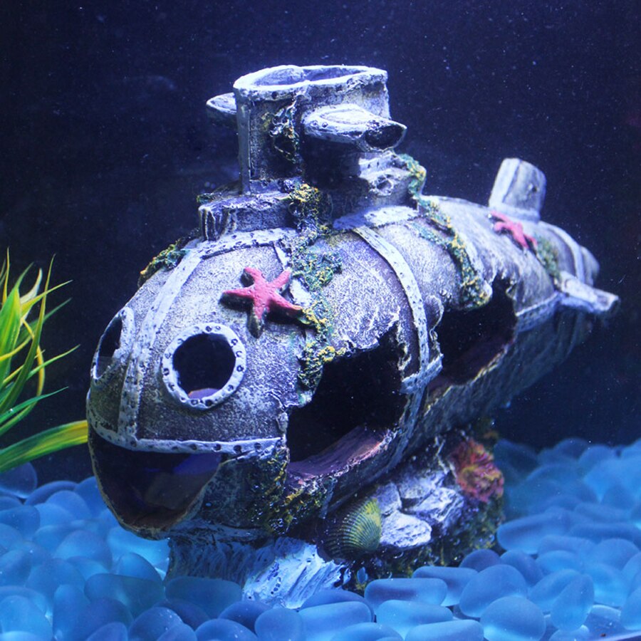 Sunket skib akvarium ornament vrag sunket ubåd fisketank vandlandskab hule dekor