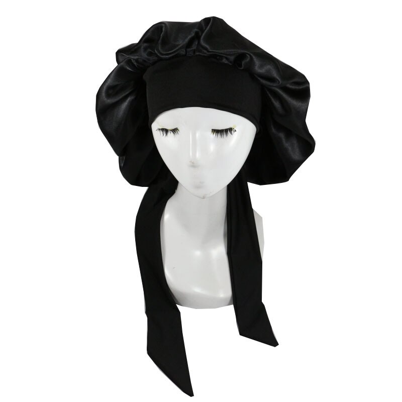 Chapeau de nuit en Satin pour femmes et hommes, Bonnet de nuit unisexe en soie, Turban de douche: Type 1-Black