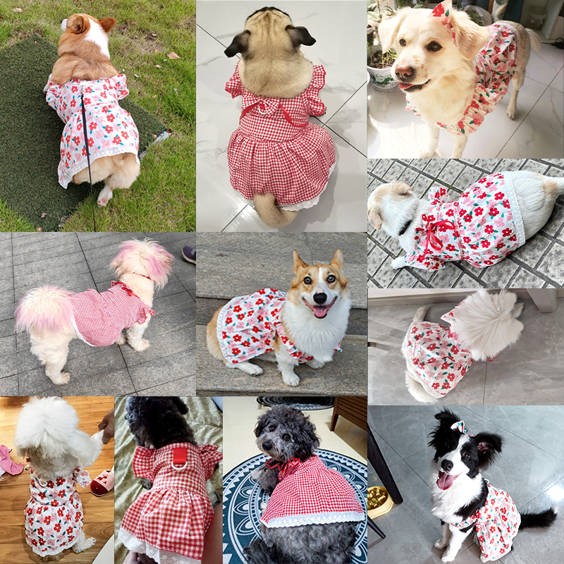 Vestido de verano para mascotas, faldas a cuadros con estampado Floral, vestidos de princesa para gatos, faldas dulces para Chihuahua Yorkie, disfraz para cachorros y perros, suministros para mascotas