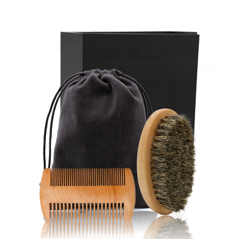 3 st/set trä skäggborste frisör rakverktyg herr mustasch kam kit med påse skägg kam set
