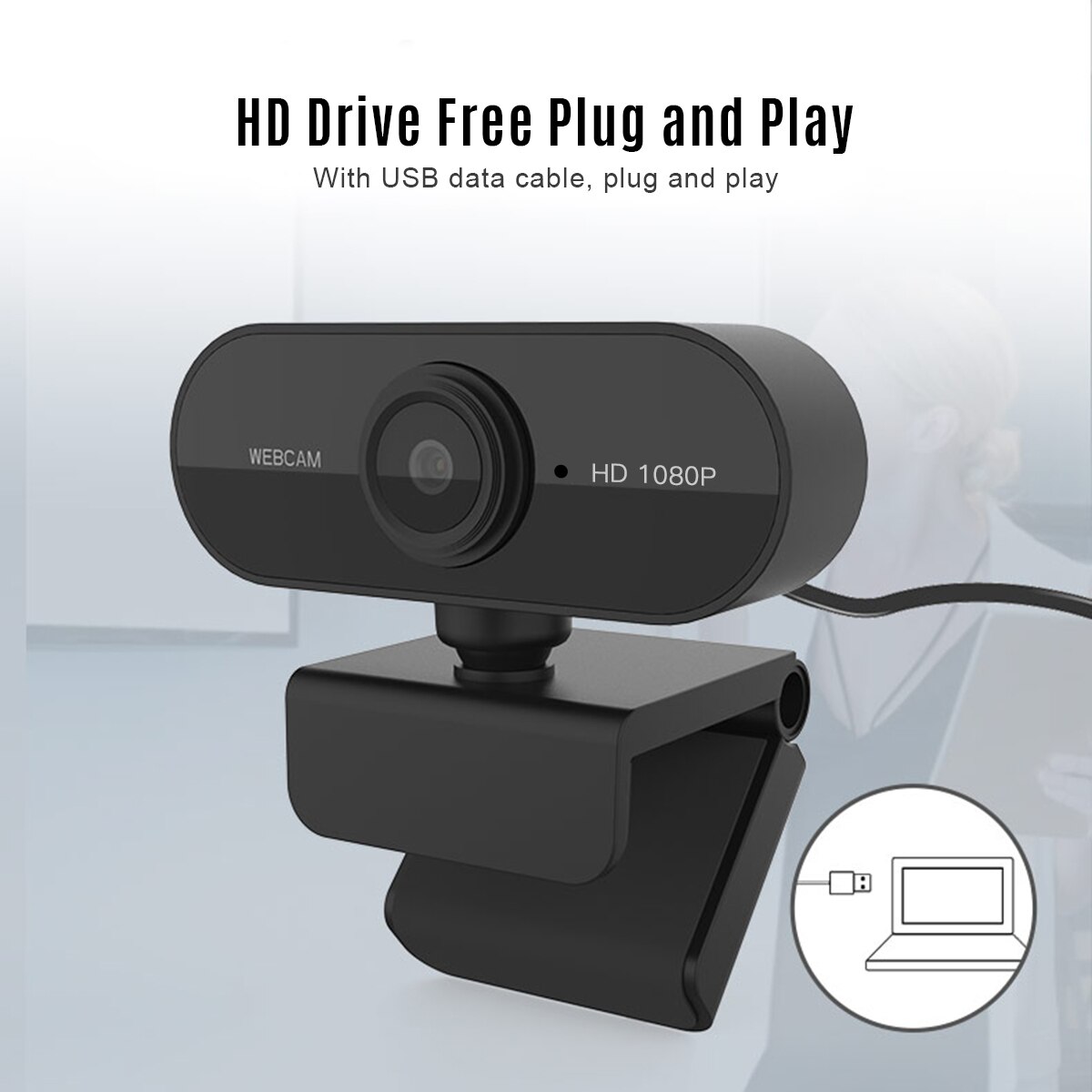 1080P HD Computer Camera Video Conference Camera Webcam 2 Mega Pixel Auto Focus 360° Rotation USB Plug & Play with Microphone