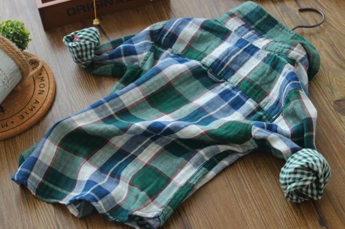 Camisa de gasa de doble capa para niños, camisas informales de manga larga, algodón Natural, ropa superior de primavera, 100%