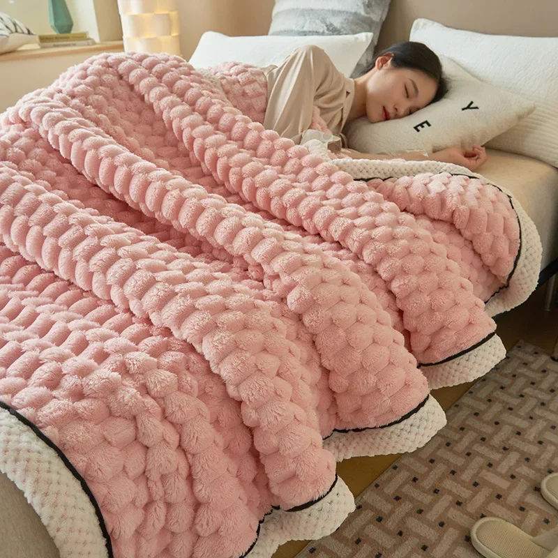 Superzachte geruite deken Warme pluche dekens voor bedden op de slaapbank Gooi deken Kantoor Dutje Trooster Sprei Koningin Quilt: King / Ivoor