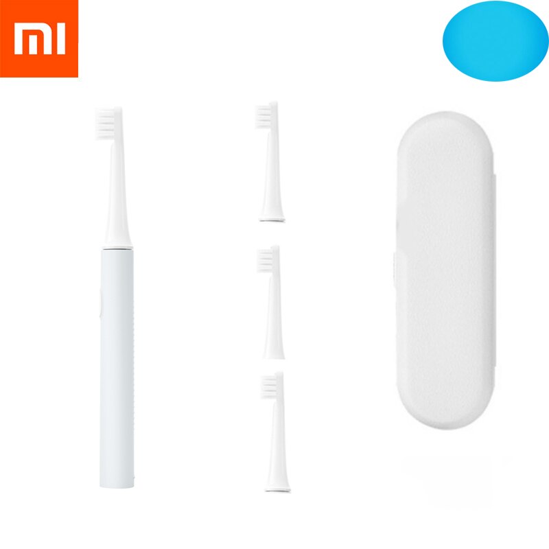 Xiaomi-cepillo de dientes eléctrico Mijia T100 para adulto, resistente al agua, Ultra sónico, automático, recargable por USB: blue one set