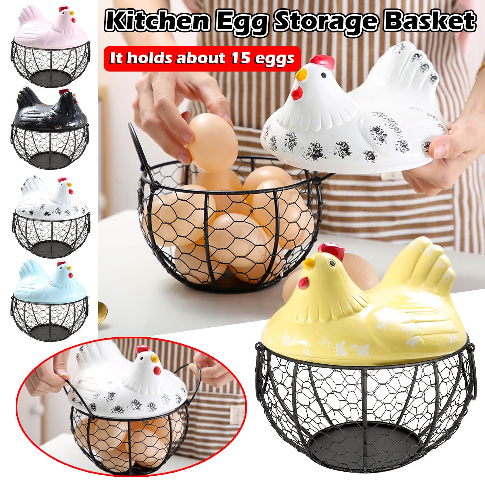 Ceramic Egg Holder Chicken Wire Egg Basket Fruit Basket Collection Ceramic Hen Oraments Decoration Kitchen Storage #T2G