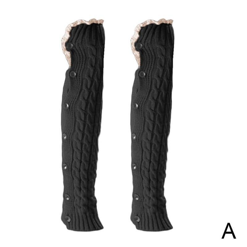 Mallas cálidas con botón de encaje para mujer, calentador de pies, cubiertas de botas, medias cálidas de punto para otoño e invierno, N2X6