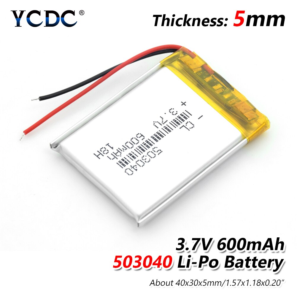 Lithium batterij lithium polymeer oplaadbare batterij 503040 600 mah 3.7 v voor  mp3 mp4 mp5 gps psp mid bluetooth headset