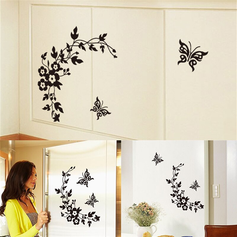 Autocollant Mural Pissenlit FUFUQUARE - Bleu Avec Papillon - PVC Amovible - Lot De 2 Feuilles 30x90 Cm