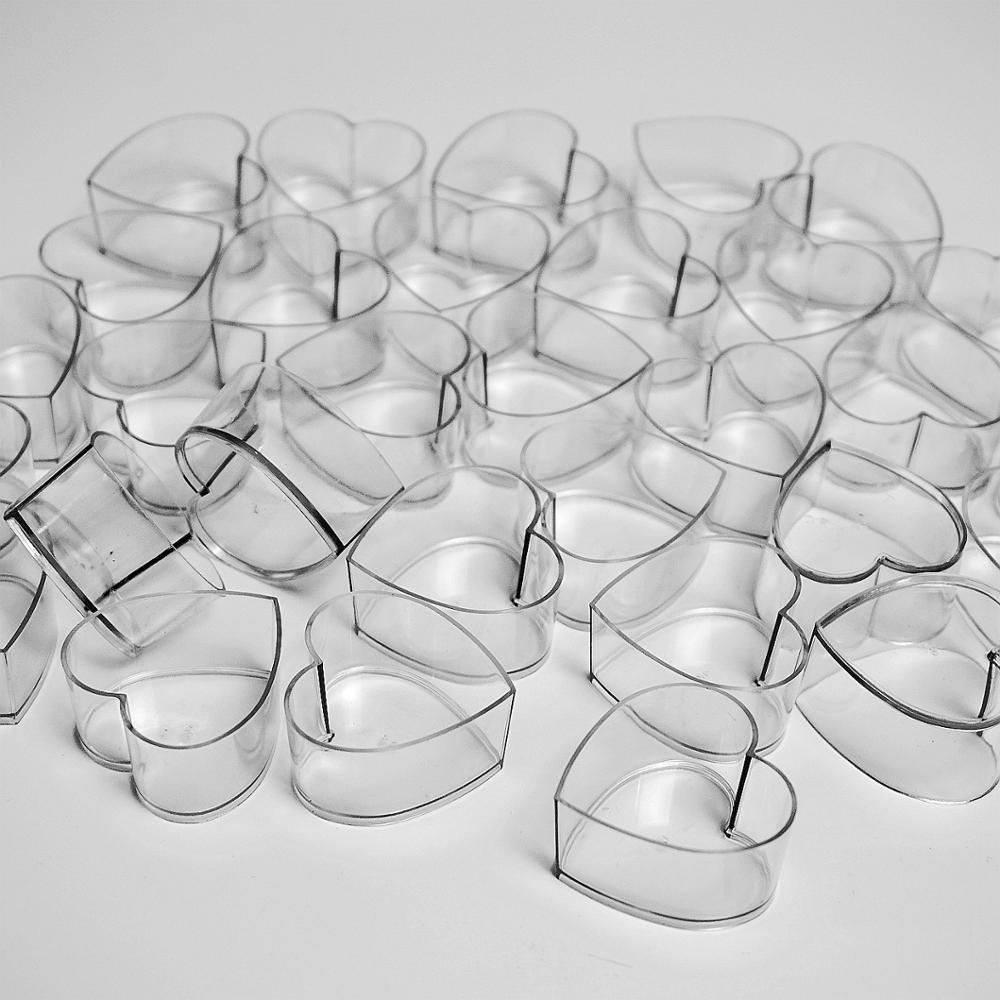 Hart Vorm Plastic Theelicht Cups/Kaars Houders 100 stuks met lont