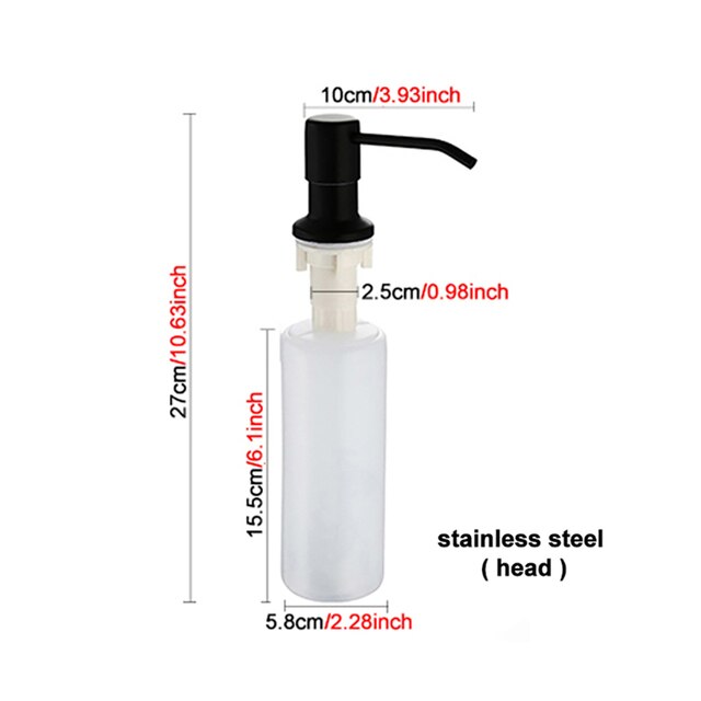 300ML Kitchen Sink Soap Dispenser Manually Press Stainless Steel Head ABS Dispenser Detergent Liquid Soap Lotion Dispensers: Black