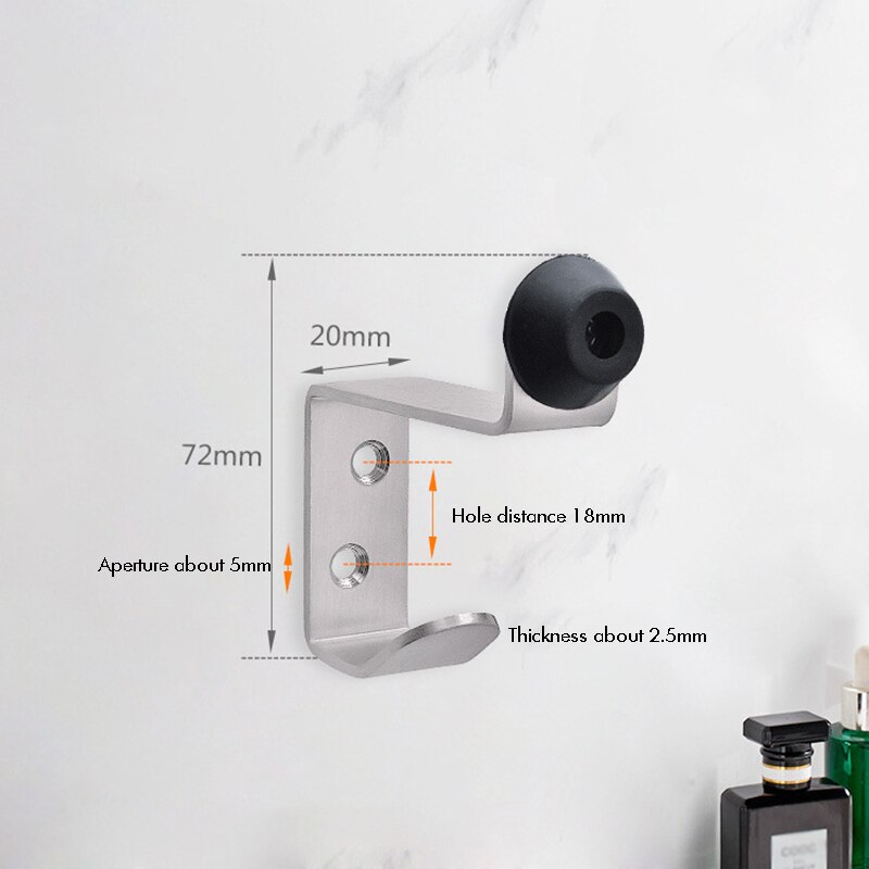 Coat Hooks with Rubber Door Stopper, Wall Hooks for Hanging Coat Towel Hooks Hardware Heavy Duty Stainless Steel, Black, Brushed: Brushed