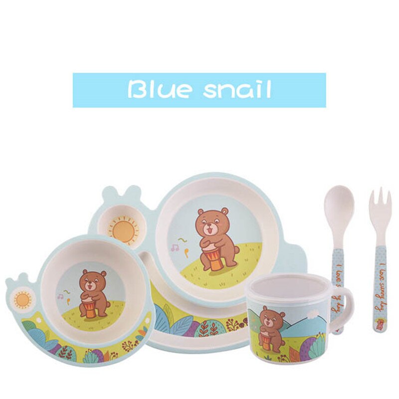 5 stk/sæt miljøvenlig bambusfiber baby tallerken fade børneservice sæt spisestel foderskål adskillelse tallerken: 3