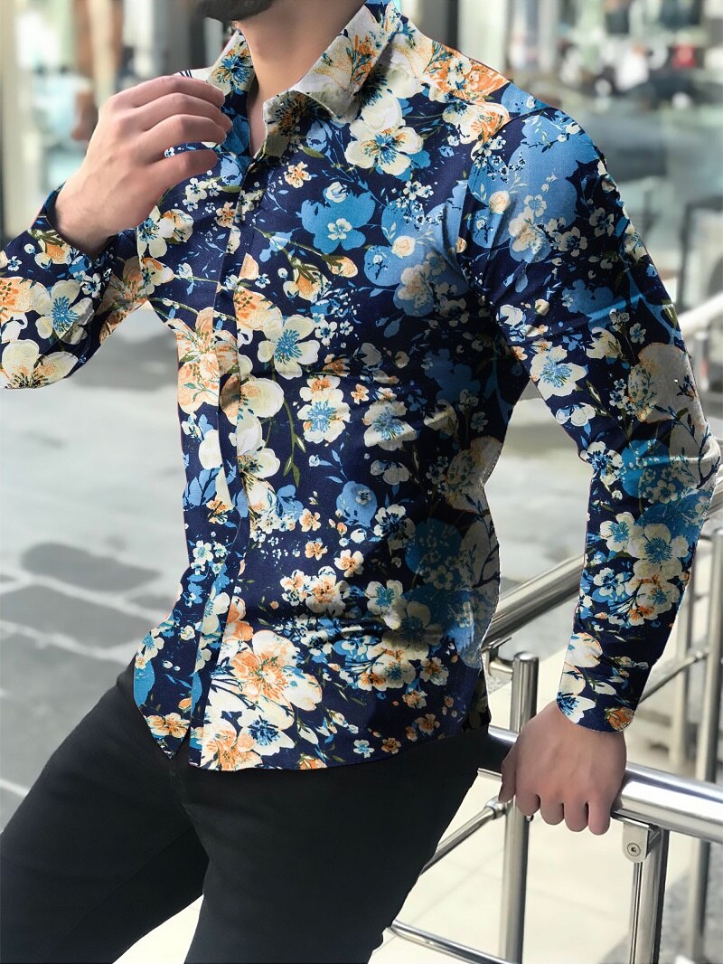 Camisas Florales De Manga Larga De Otoño De Para Hombres Camisas Estampadas Con Flores De Corte Delgado Para Hombres cam