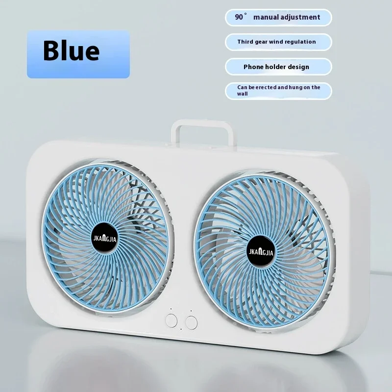 Dual Head bureauventilator met USB-opladen Draagbare wandgemonteerde stille koelventilator 3 snelheden instelbaar voor slaapzaal thuiskantoor: Licht Geel