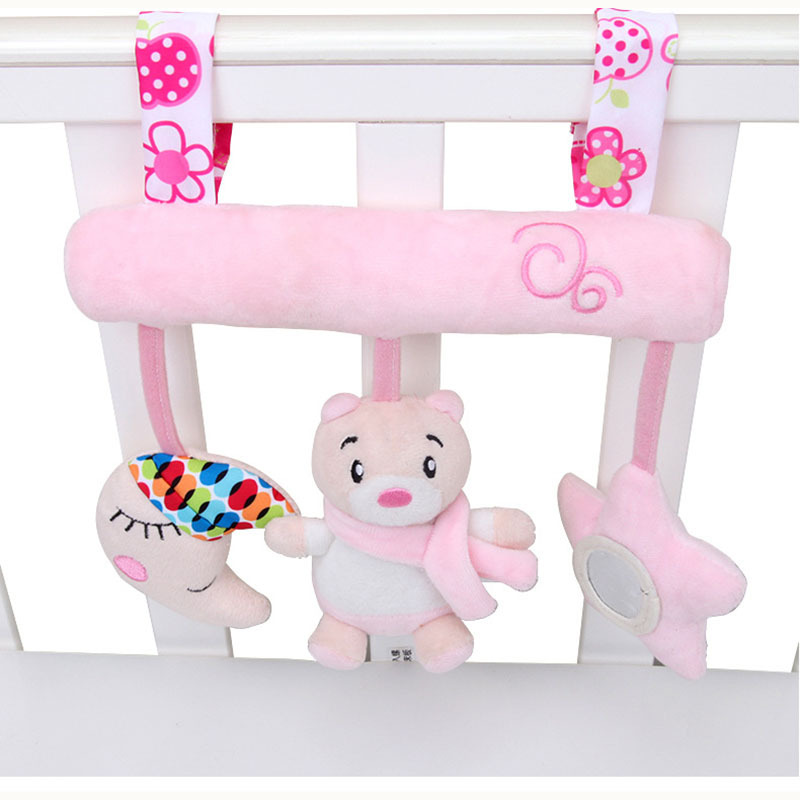 Baby Spielzeug Rasseln Nette Rosa Bär Musik Querlatte Krippe Mobile Neugeborenen Spielzeug für Kinderwagen Hängende Bett Plüsch Pädagogisches Spielzeug