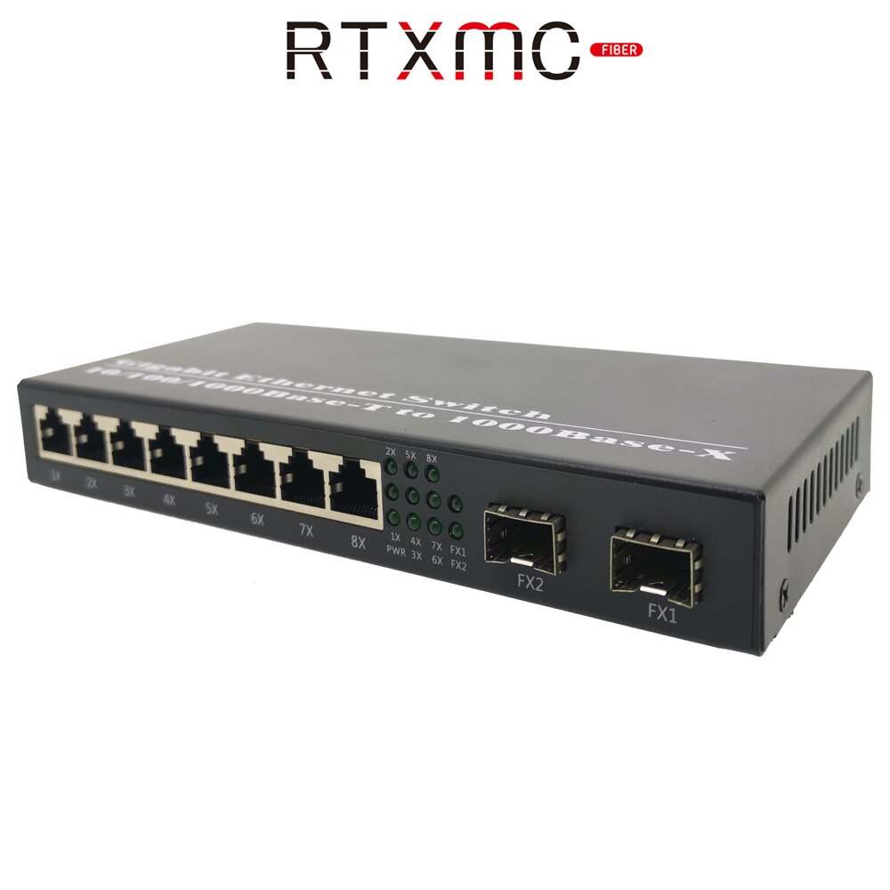 Conversor de mídia gigabit, 8 portas, rj45, 2g8e, 10/100/1000m, ethernet, transceptor de fibra óptica