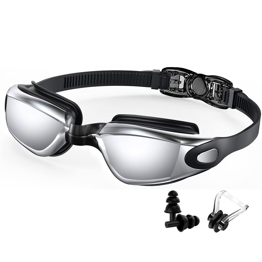 Schwimmbrille, professionelle wasserdichte Schwimmbrille, Antibeschlag, 100 % UV-Schutz, kein Auslaufen, für Erwachsene, Männer, Frauen, Jugendliche: Schwarz