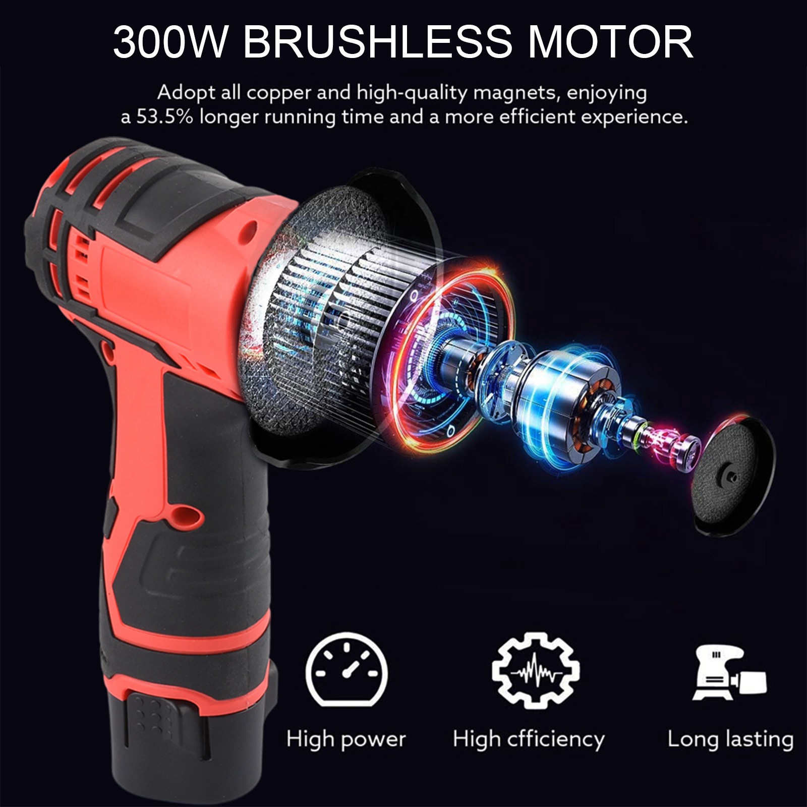 12V 300W Brushless Mini Electric Angle Grinder Rechargeable Cordless Lithium Battery Tile Cutter Power Tools