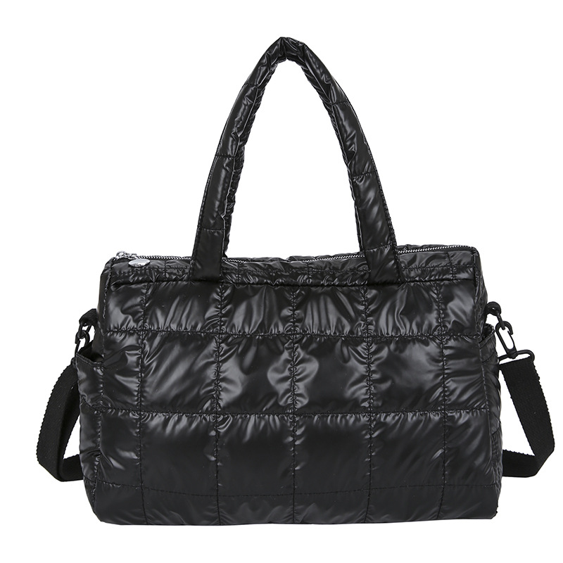 Winter Vrouwen Down Messenger Bag Gewatteerde Ruimte Katoen Gewatteerde Tote Schoudertas Vrouwelijke Grote Capaciteit Pluizige Top-Handvat tassen 2023: Black