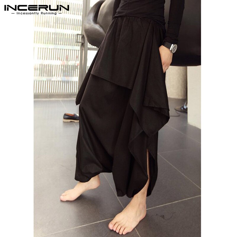 Incerun män harembyxor joggers solida lösa dropp grusbyxor streetwear elastiska midjekjolar byxor byxor män